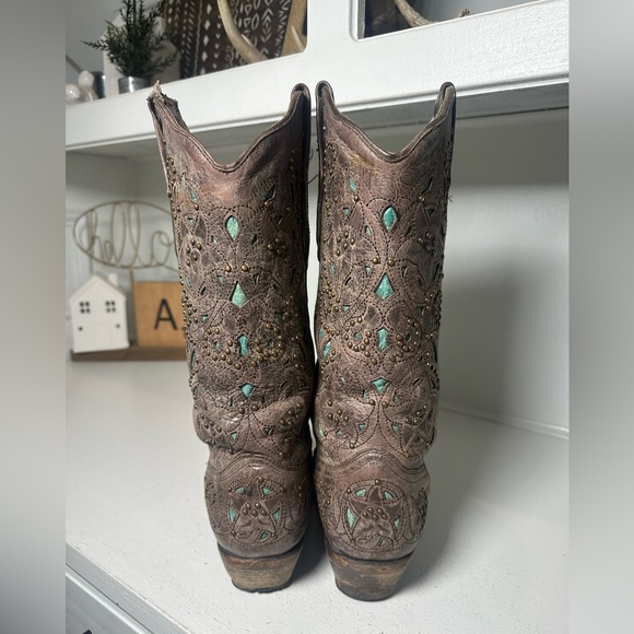 Corral Boots Western Studded Cowboy Women’s 7.5M Turquoise Inlay Leather - Picture 5 of 11